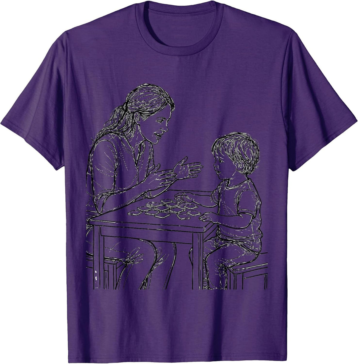 Speech Therapy Illustration Therapist and Child Design T-Shirt - Purple
