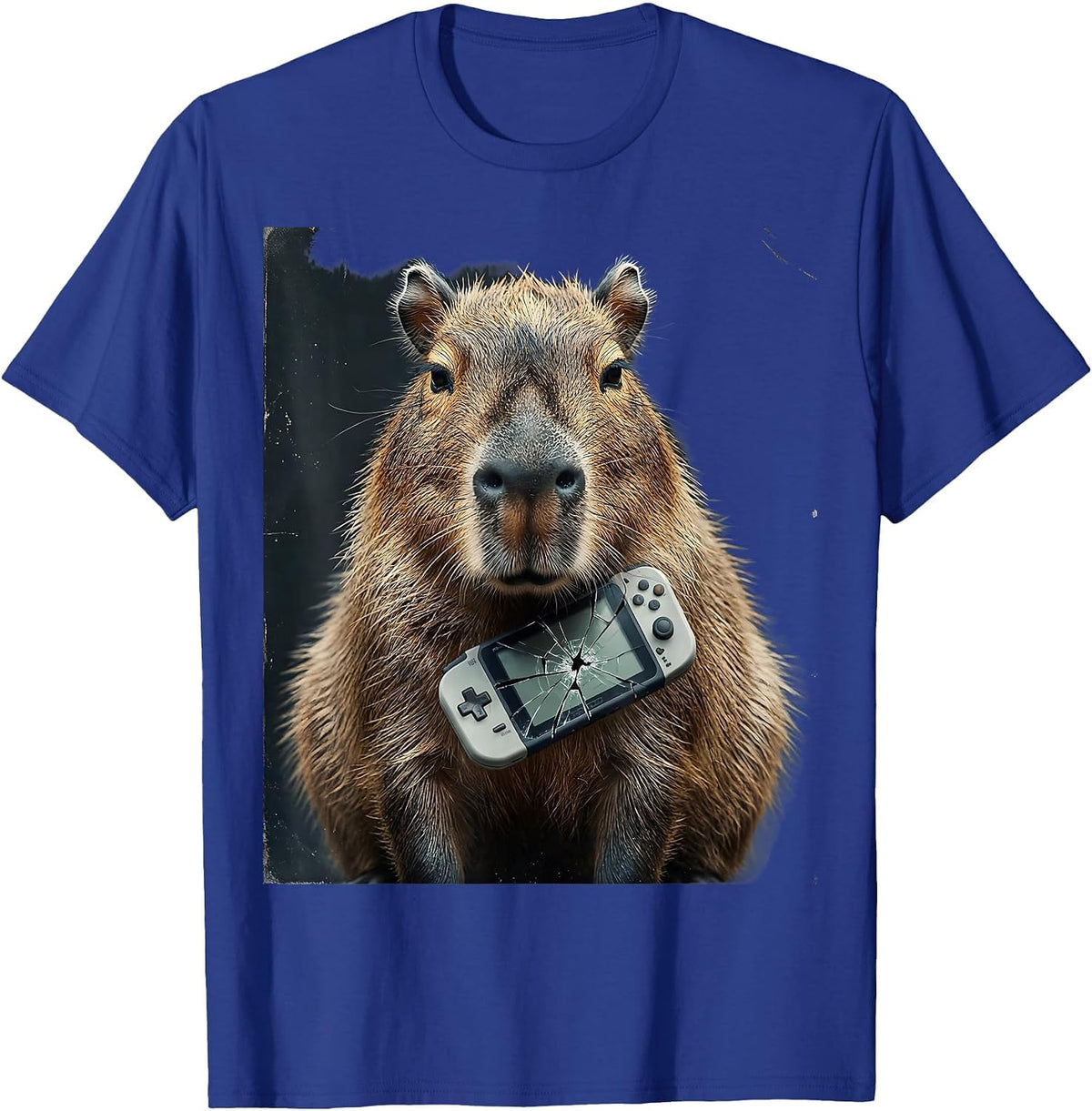 Men's Capybara Gamer Distressed Meme Humor T-Shirt - Royal Blue