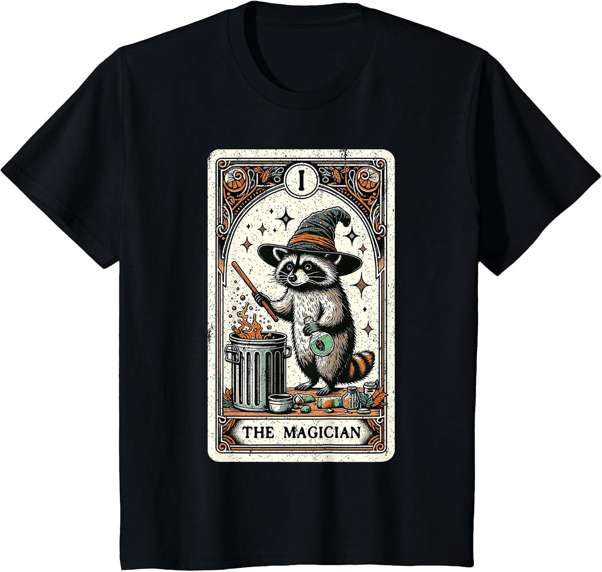 Raccoon Tarot Card The Magician Witchcraft Occult Raccoon T-Shirt - Black