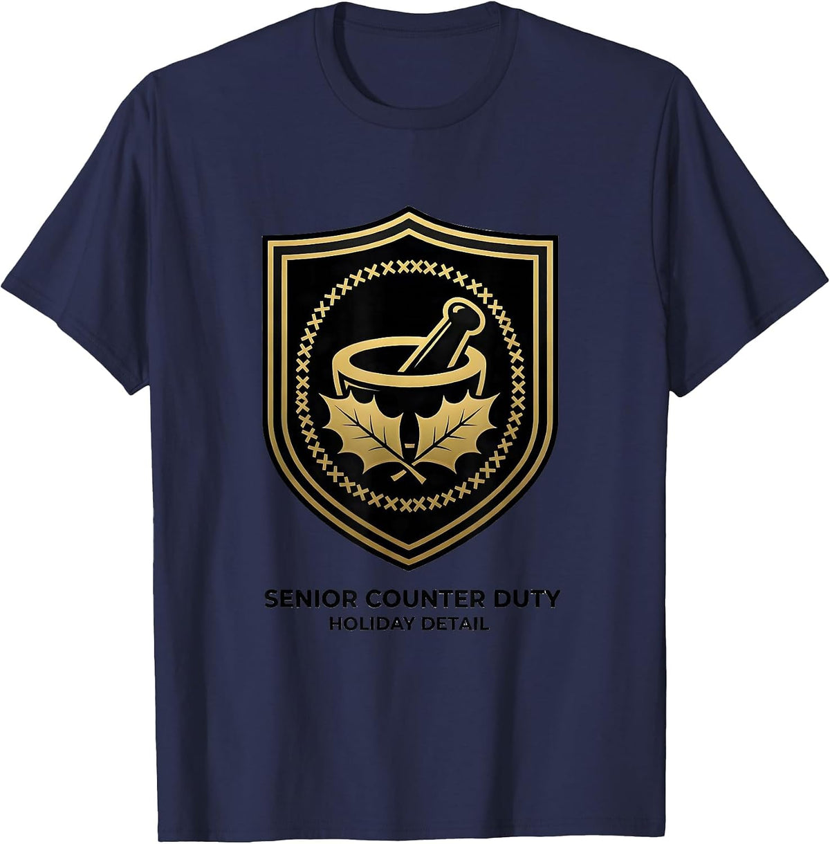 Men's Senior Counter Duty Holiday Detail Funny Pharmacy Squad T-Shirt - Navy Blue