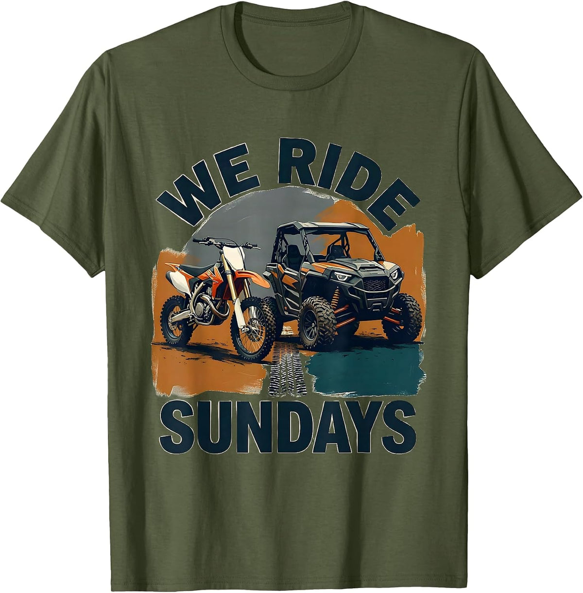 We Ride Sundays Dirt Bike Motocross Off-Road Rider Pride UTV T-Shirt - Olive Green