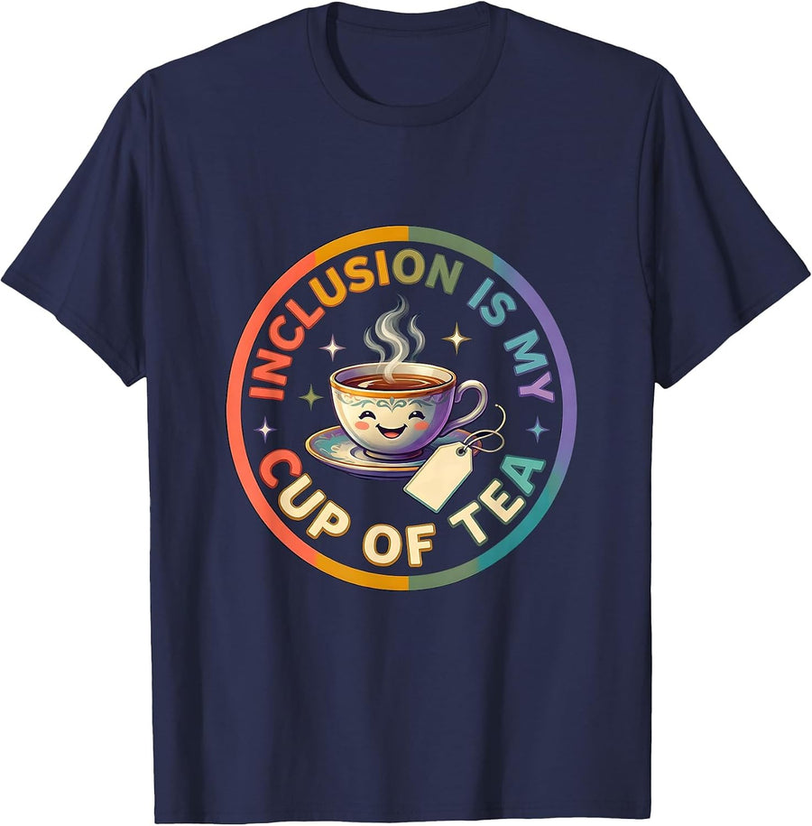 Inclusion Is My Cup Of Tea Colorful Special Education T-Shirt - Navy Blue