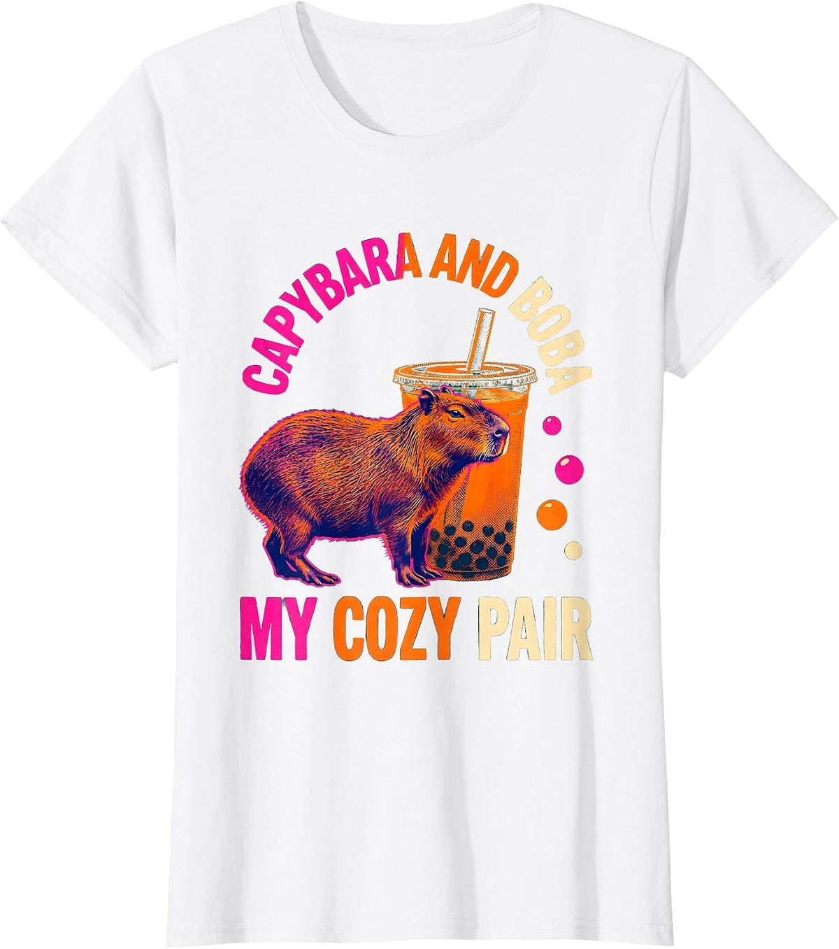 Women's Capybara And Boba, My Cozy Pair Cute Kawaii Anime Animal T-Shirt - White