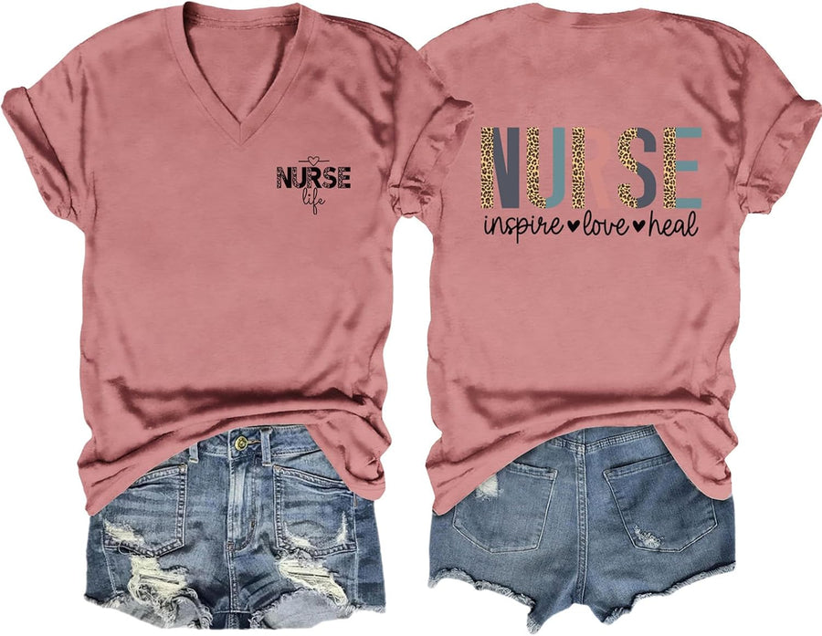 Funny Nurse Shirts for Womens Nurse School Gift Casual Short Sleeve T-Shirt - Zd-pink Gold