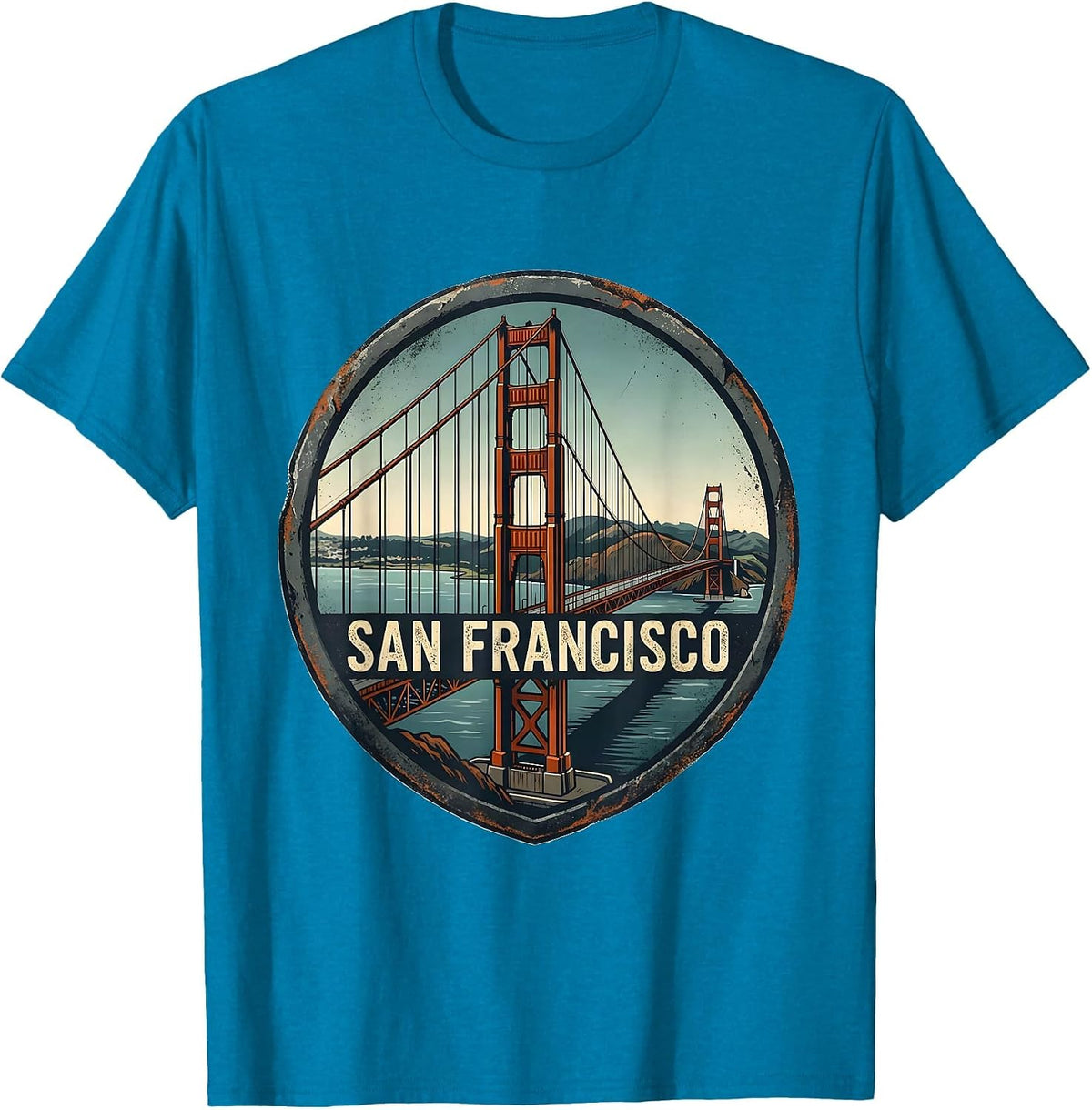 San Francisco Distressed Golden Gate Bridge Souvenir Gift T-Shirt - Sapphire Blue