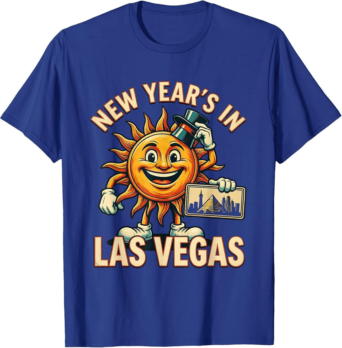 Men's New Year's In Las Vegas Retro Advertising Mascot Vacation T-Shirt - Royal Blue