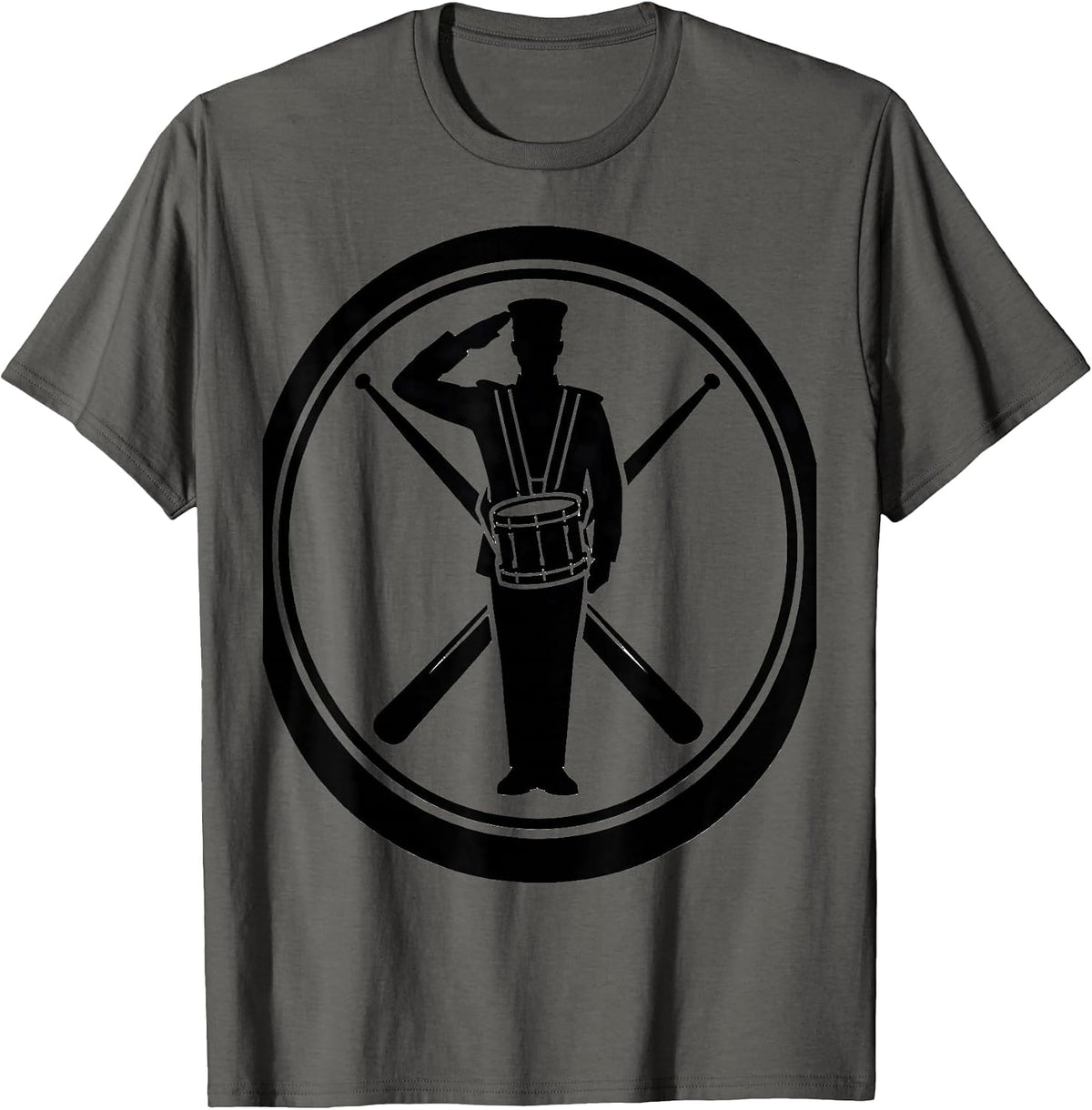 Marching Bass Drum Silhouette Drummer Humor T-Shirt - Asphalt Grey