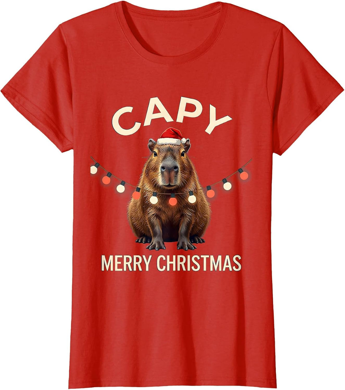 Capy Merry Christmas Cute Capybara Santa Hat Holiday Humor T-Shirt - Red