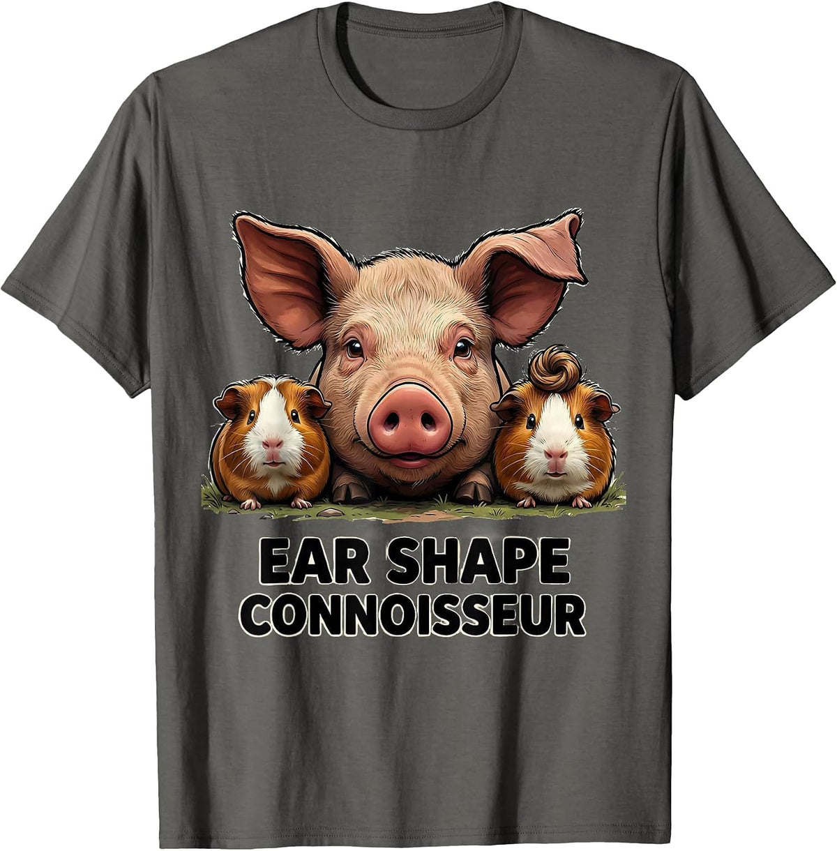 Ear Shape Connoisseur Funny Pig Lover Guinea Pig Cartoon T-Shirt - Asphalt Grey