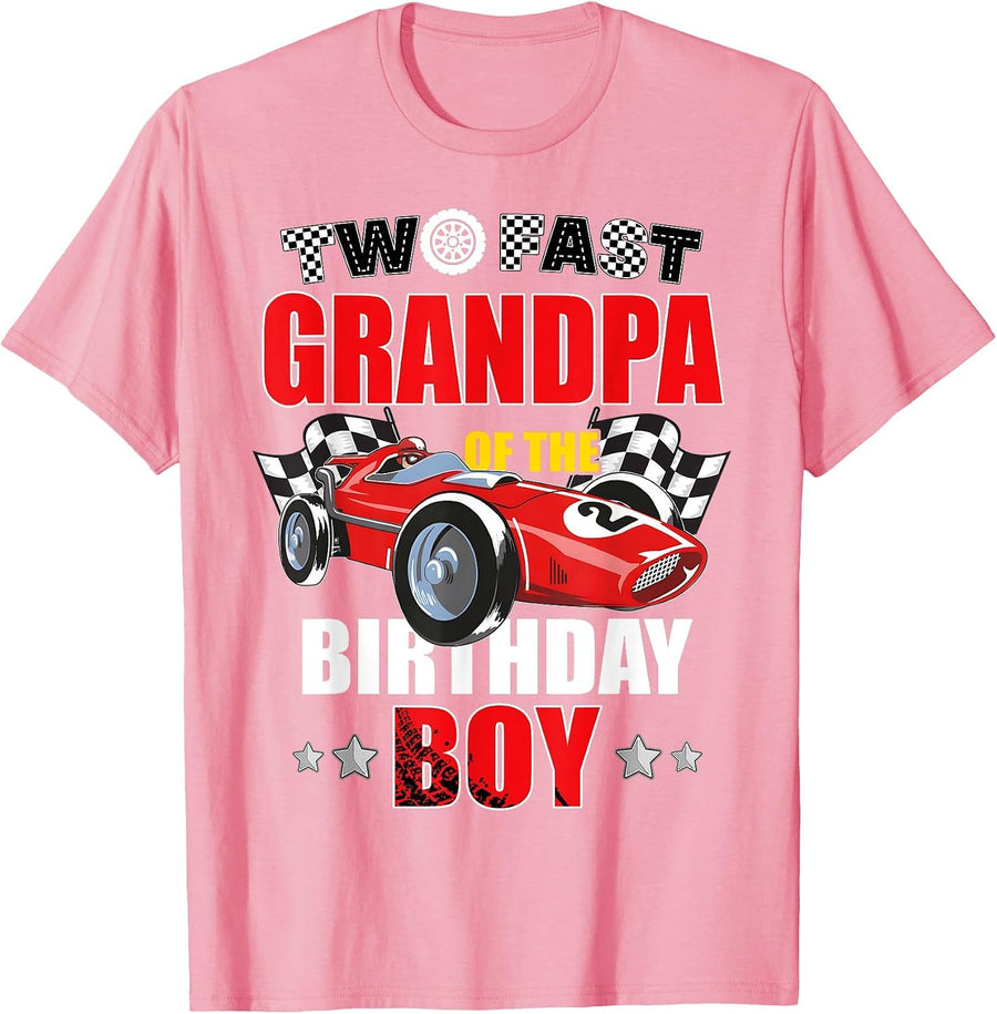 Grandpa of The Two Fast 2nd Birthday Boy Racing Car Family T-Shirt, Men, Pink, 3X-Large - As Pictured
