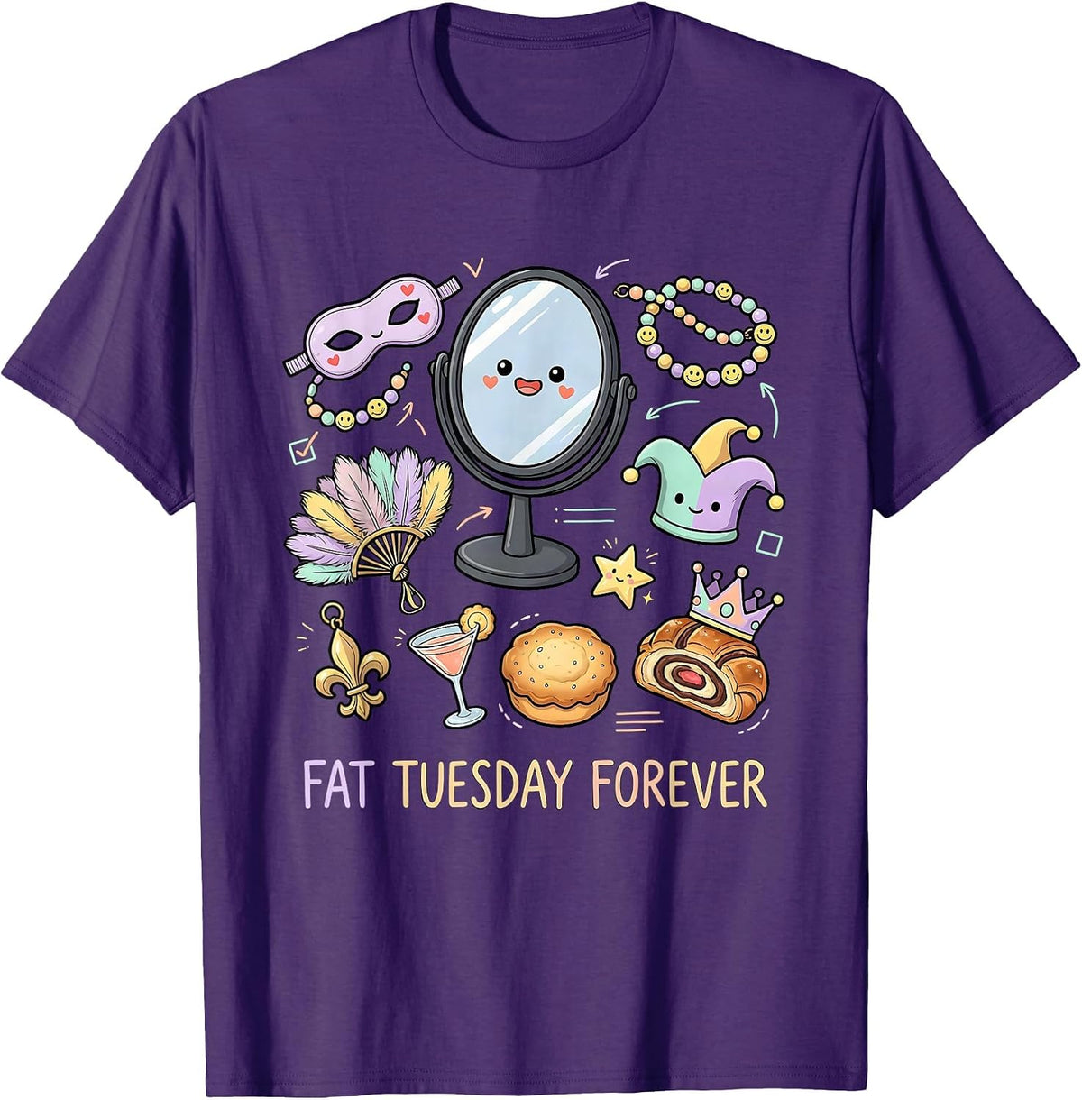 Fat Tuesday Forever Mardi Gras Celebration Design T-Shirt - Purple
