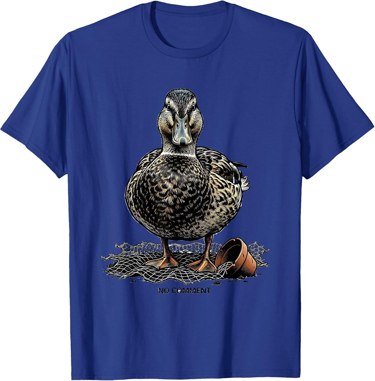 Men's No Comment Funny Duck Photobooth Portrait Animal Lover T-Shirt - Royal Blue
