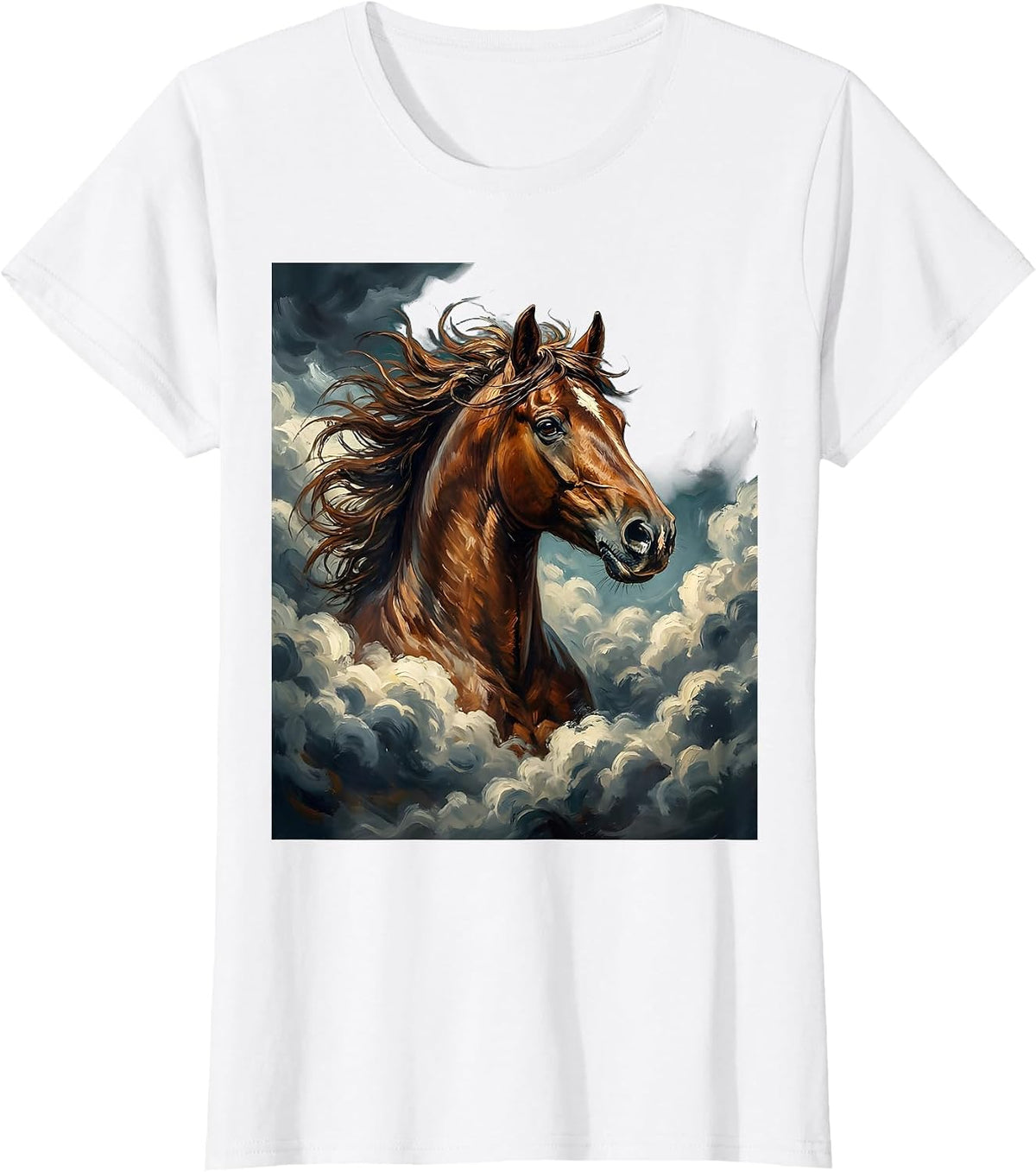 Horse Head Storm Clouds Graphic Design T-Shirt - White
