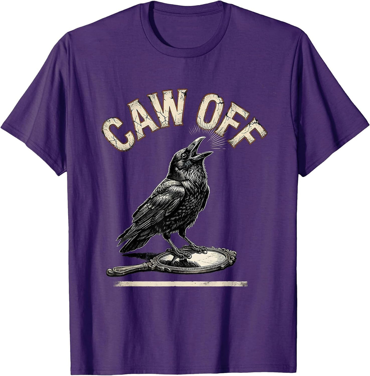 Men's CAW OFF Distressed Crow Gothic Bird Lover Humor T-Shirt - Purple