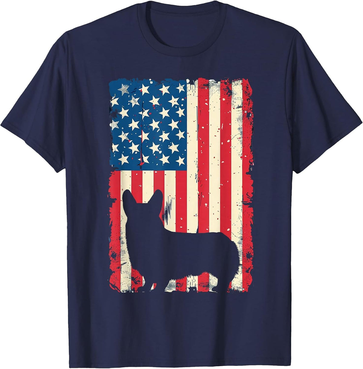 Patriotic Corgi Dog Lover 4th of July USA American Flag T-Shirt - Navy Blue