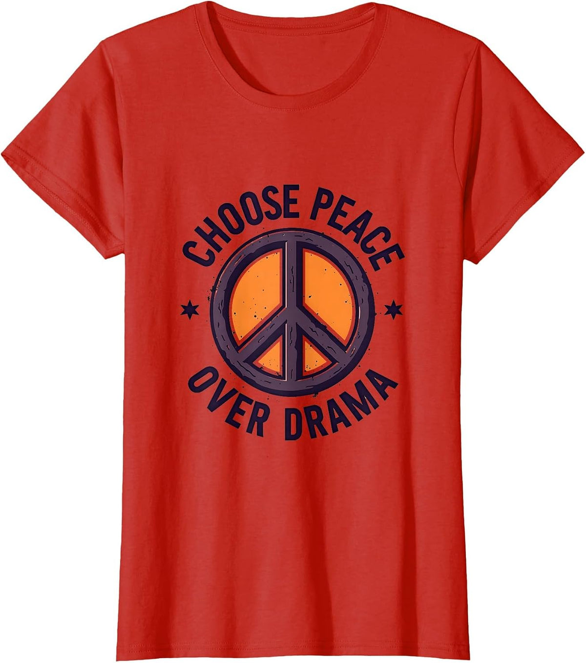 Choose Peace Over Drama Peace Sign Design T-Shirt - Red