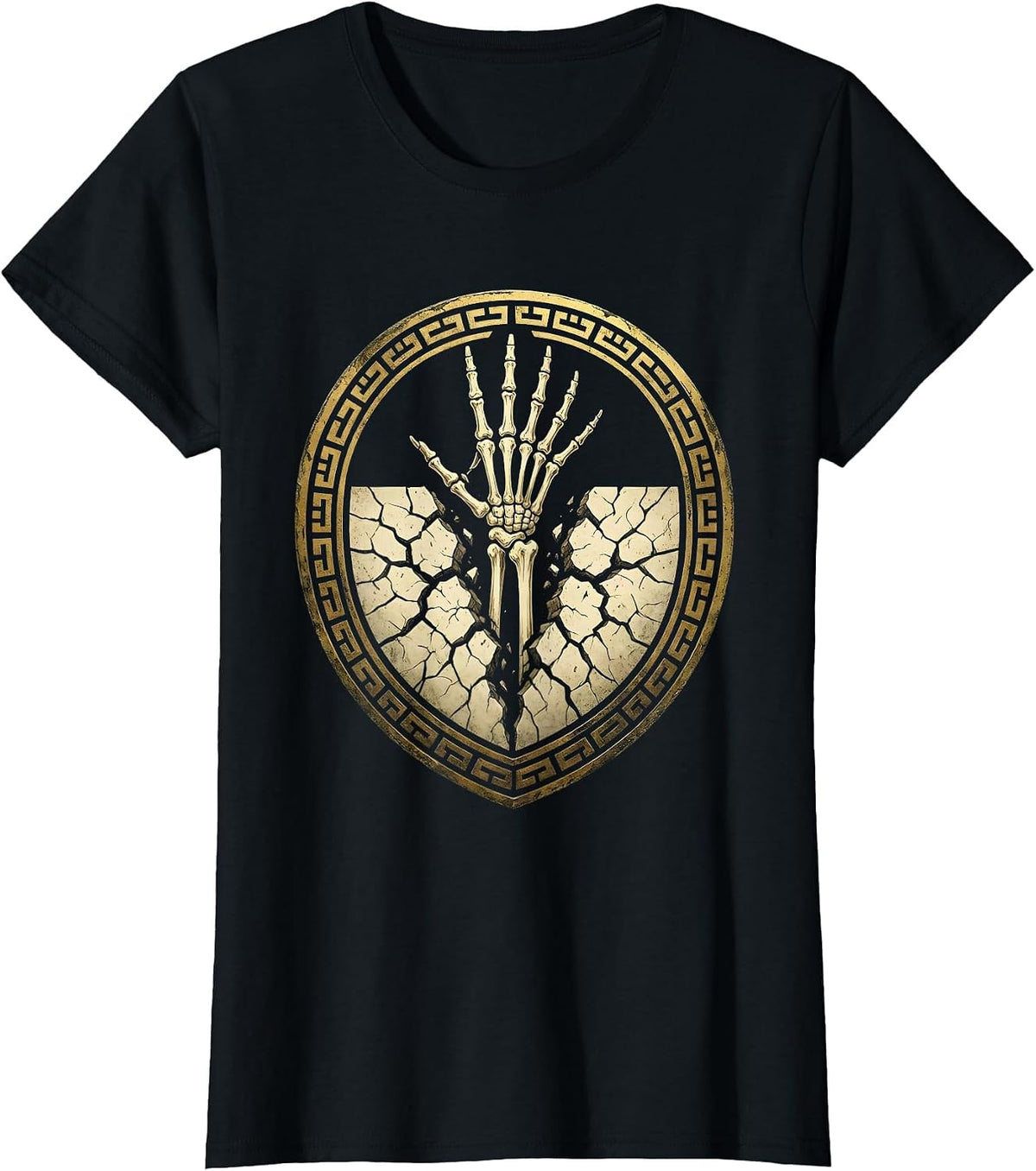 Skeleton Hand Rising From Cracked Earth Graphic T-Shirt - Black