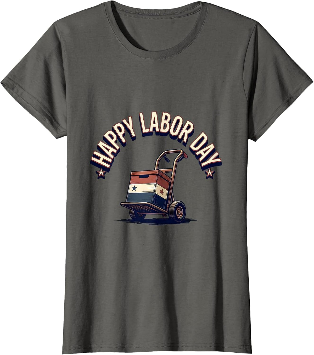 Women's Happy Labor Day Patriotic Union Pride Sign Painter Style T-Shirt - Asphalt Grey