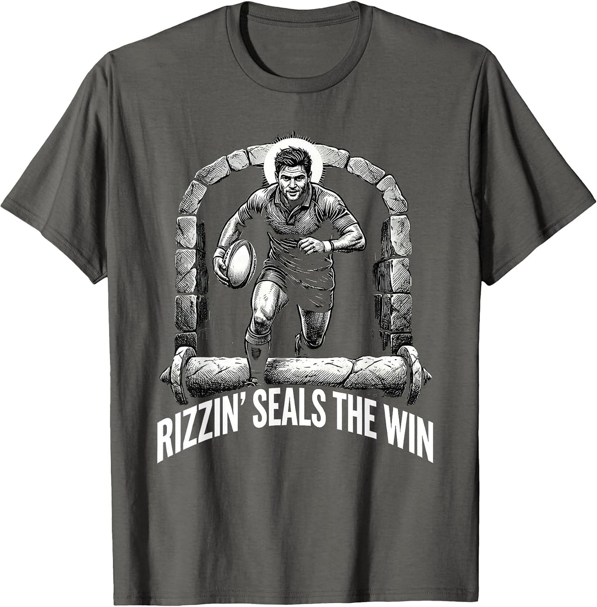 Men's Rizzin Seals The Win Funny Jesus Rugby Easter Christian T-Shirt - Asphalt Grey