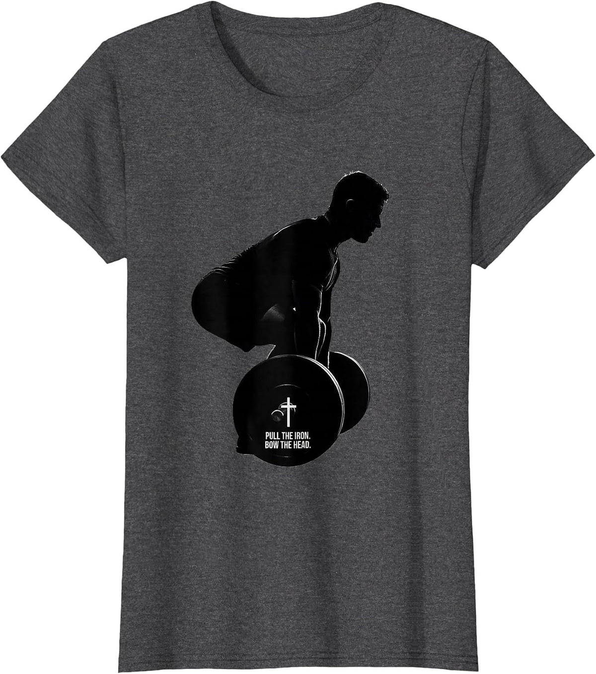 Women's Pull the Iron Bow the Head Christian Gym Deadlift Humor T-Shirt - Dark Heather Grey