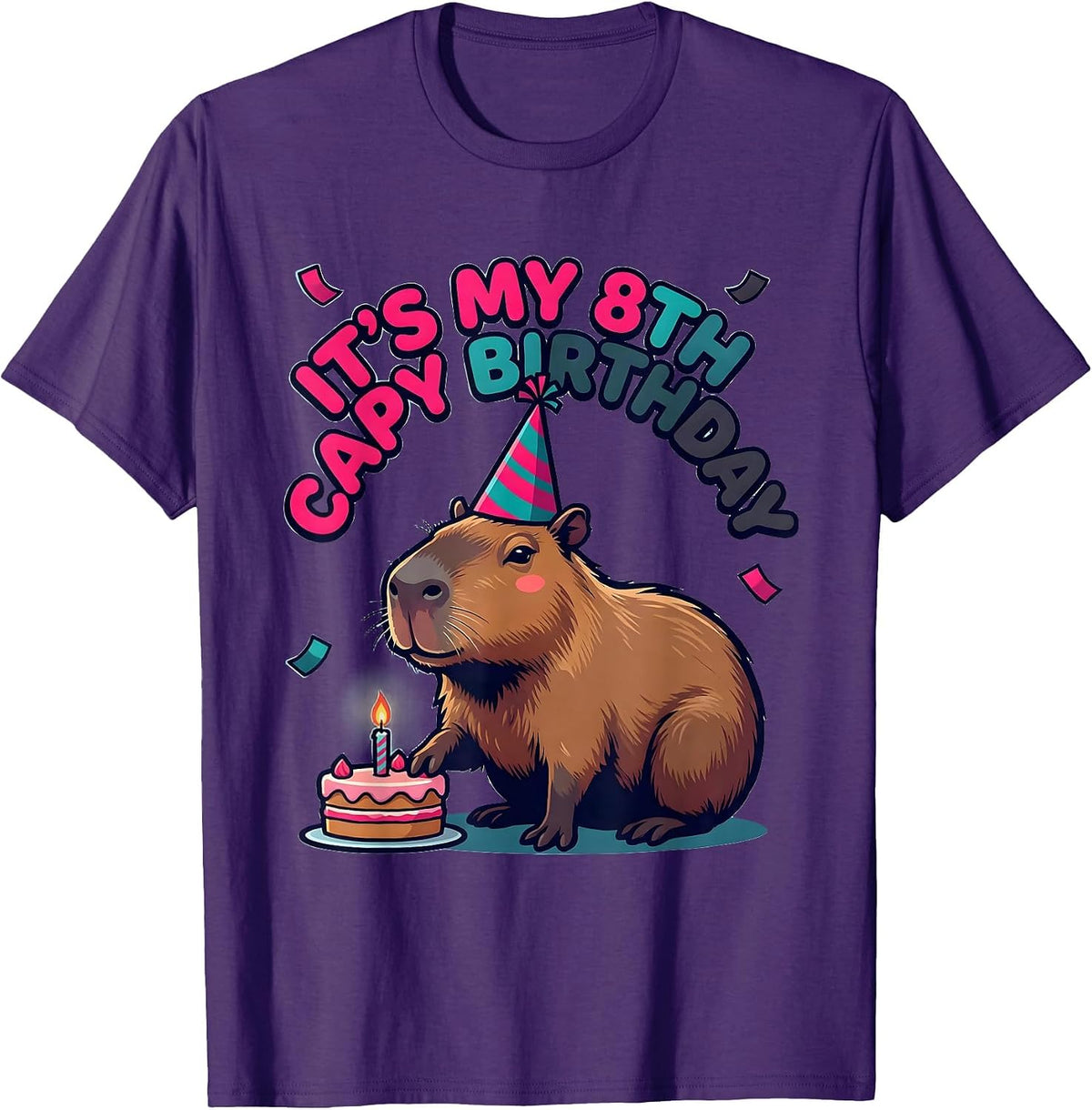 Men's It's My 8th Capy Birthday Funny Capybara Kids Party Humor T-Shirt - Purple