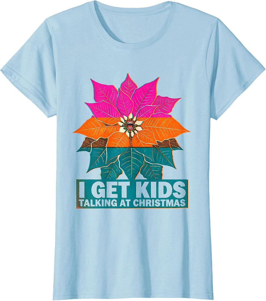 Women's I Get Kids Talking at Christmas Speech Therapist SLP T-Shirt - Baby Blue