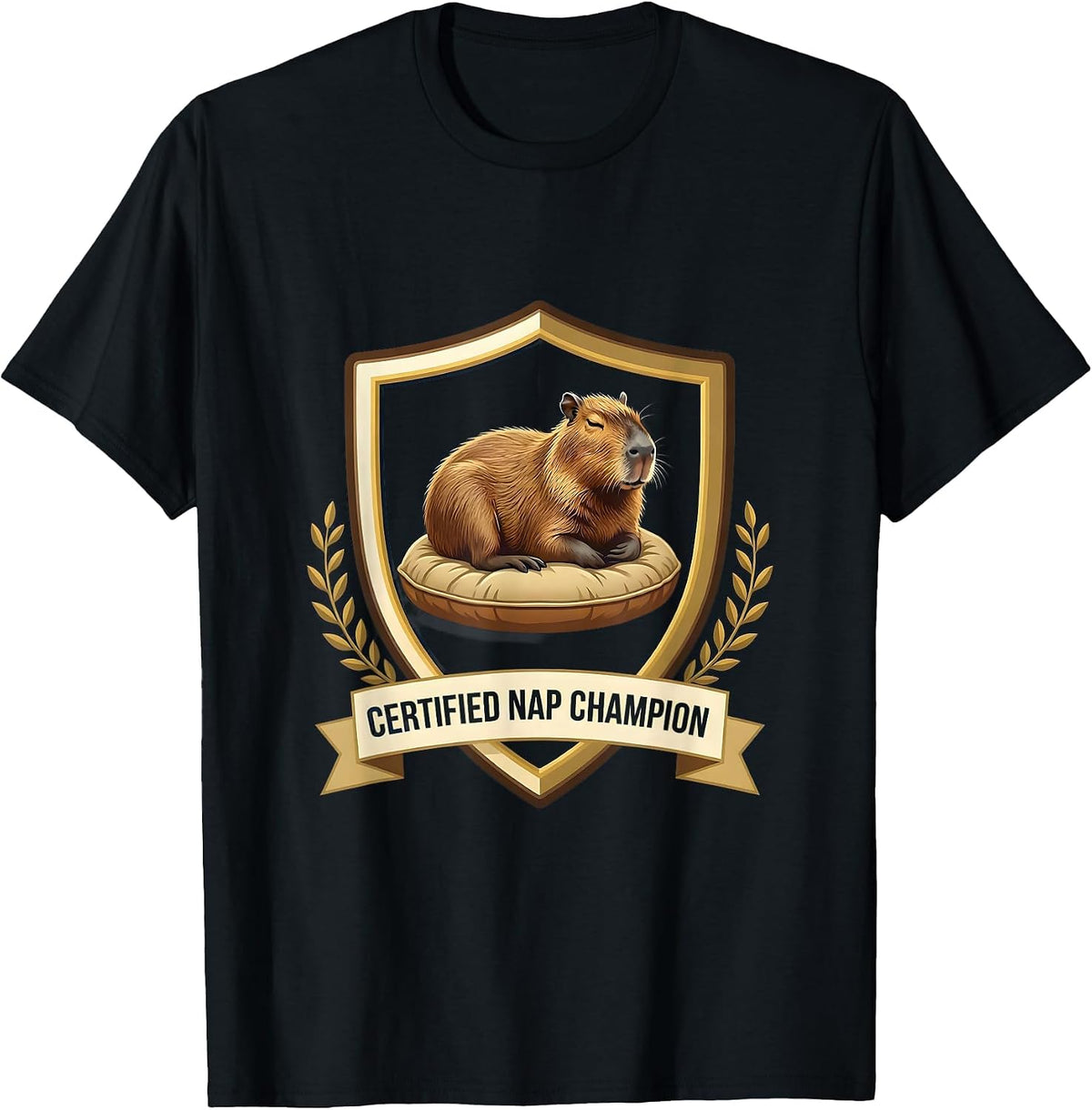 Men's Certified Nap Champion Cute Capybara Sleepy Humor T-Shirt - Black
