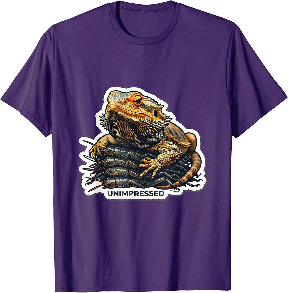 Unimpressed Bearded Dragon Sticker Style Pet Owner Meme T-Shirt - Purple