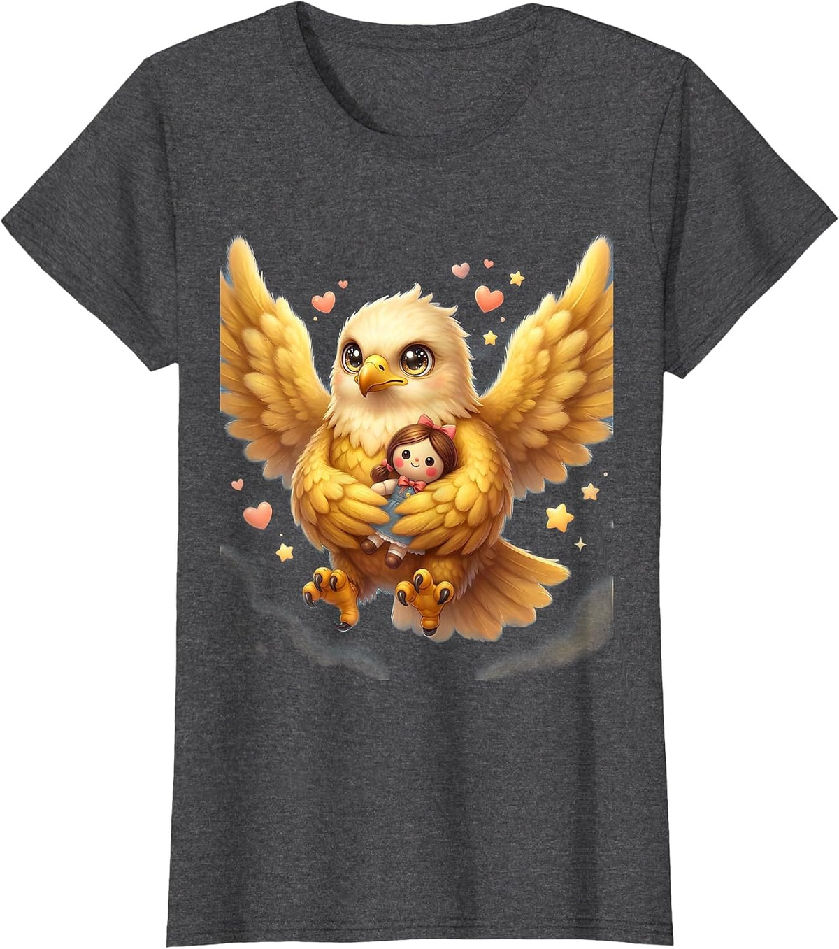Women's Eagle Protecting the Dolls Graphic Design T-Shirt - Dark Heather Grey