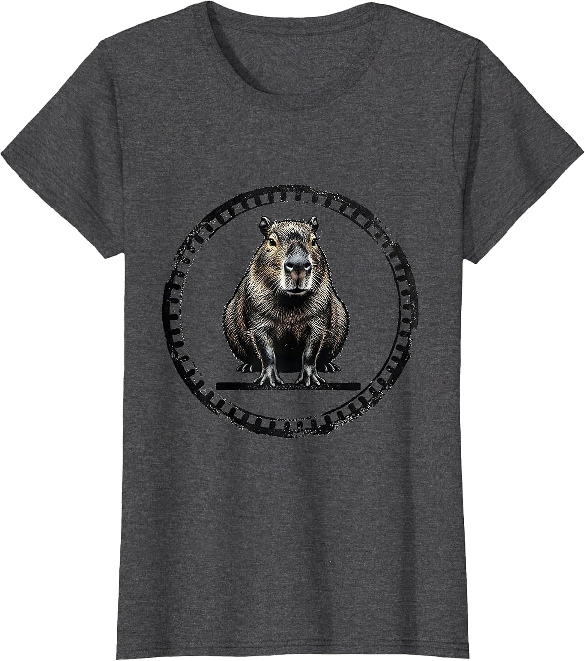 Women's Capybara Rubber Stamp Humor Animal Lover Novelty T-Shirt - Dark Heather Grey