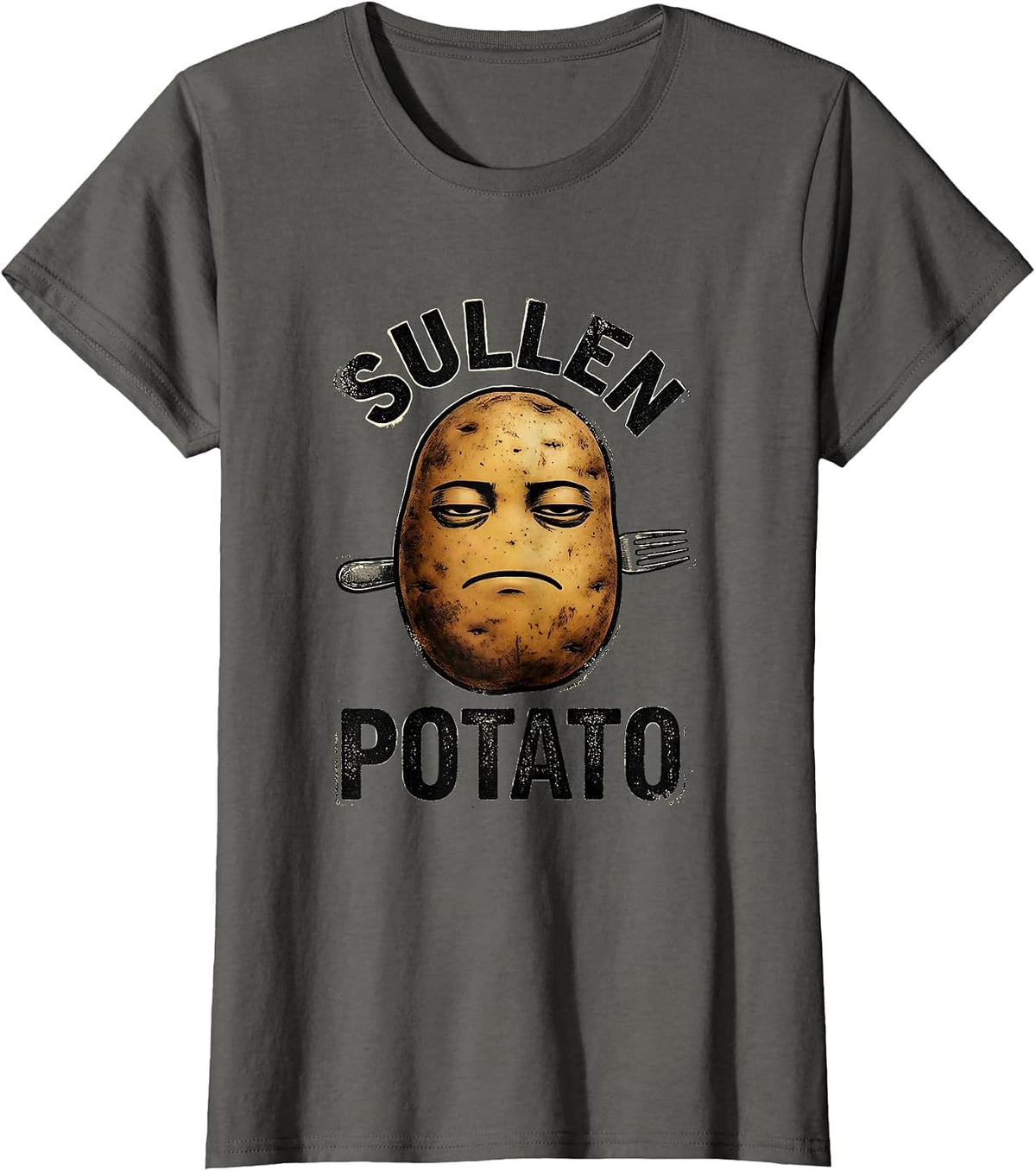 Women's Sullen Potato Funny Grouchy Potato Couple Matching T-Shirt - Asphalt Grey