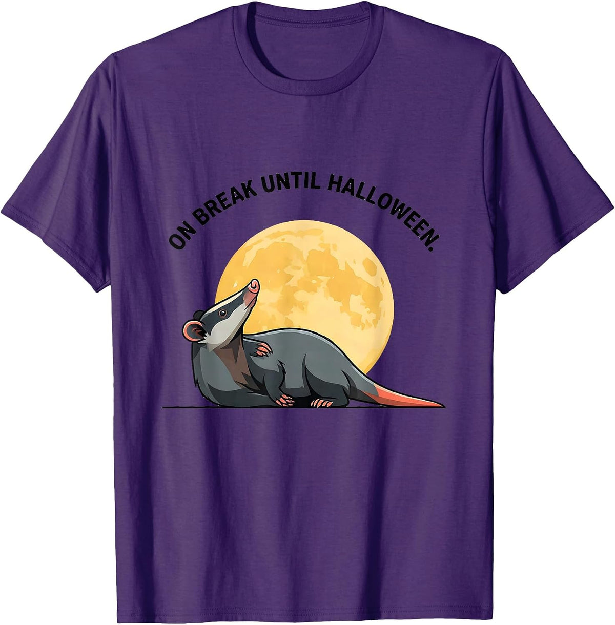 Men's On Break Until Halloween Whimsical Spooky Opossum Halloween T-Shirt - Purple