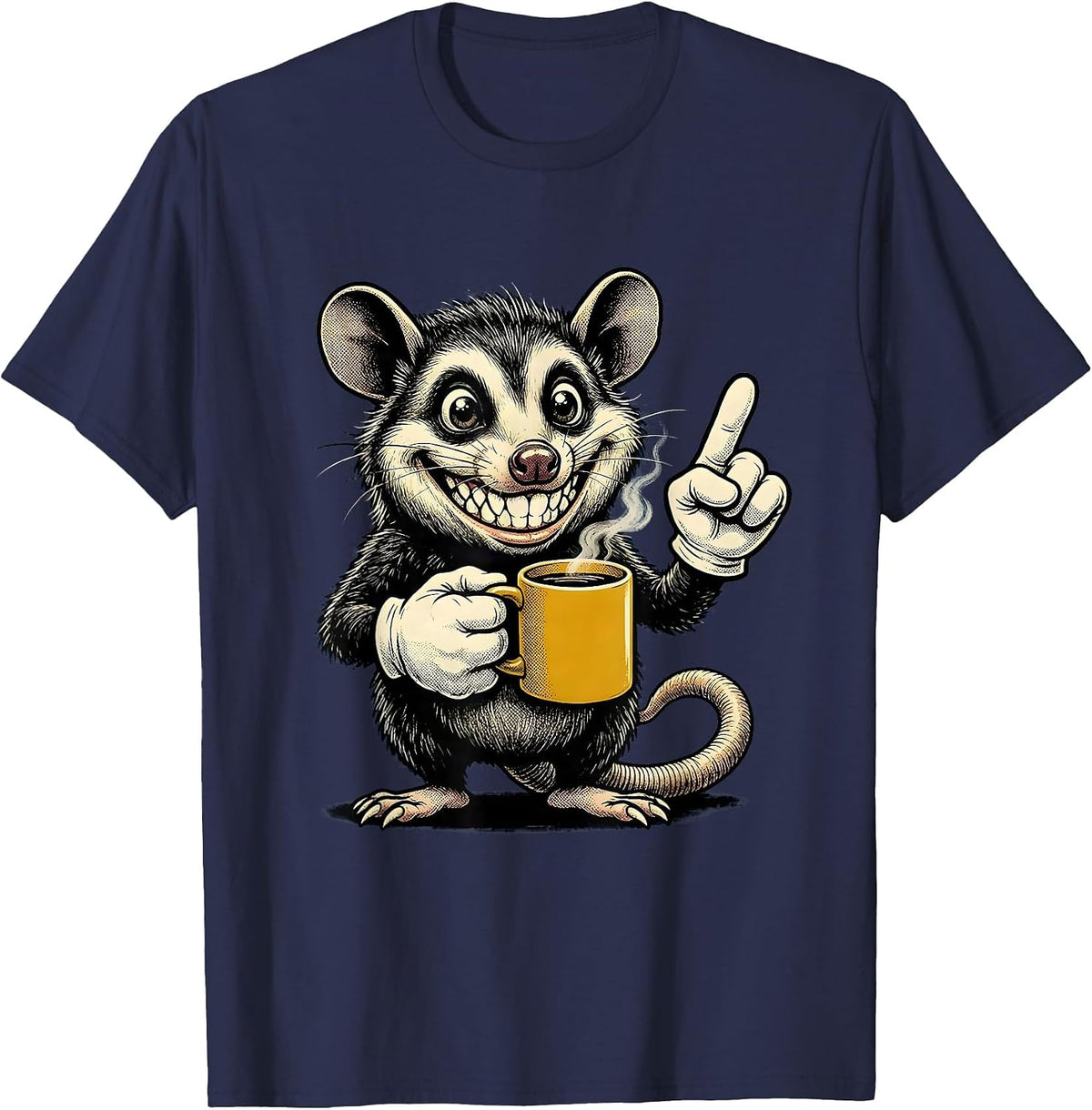 Original Opossum Retro Cartoon Christian Coffee Humor T-Shirt - Navy Blue