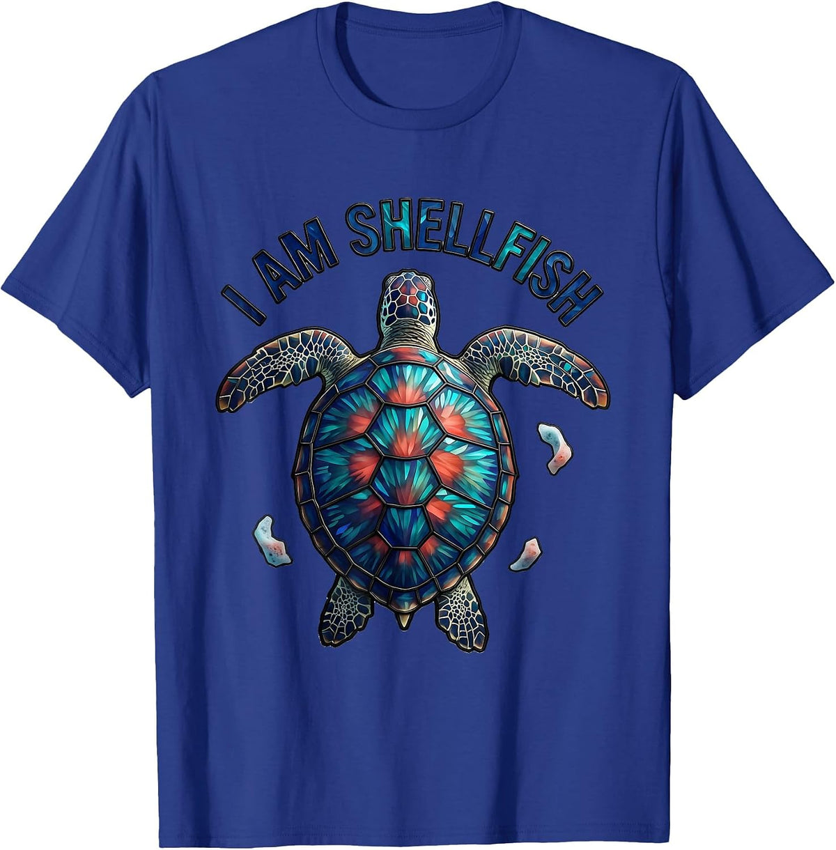 Men's I Am Shellfish Stained Glass Mosaic Sea Turtle Souvenir T-Shirt - Royal Blue