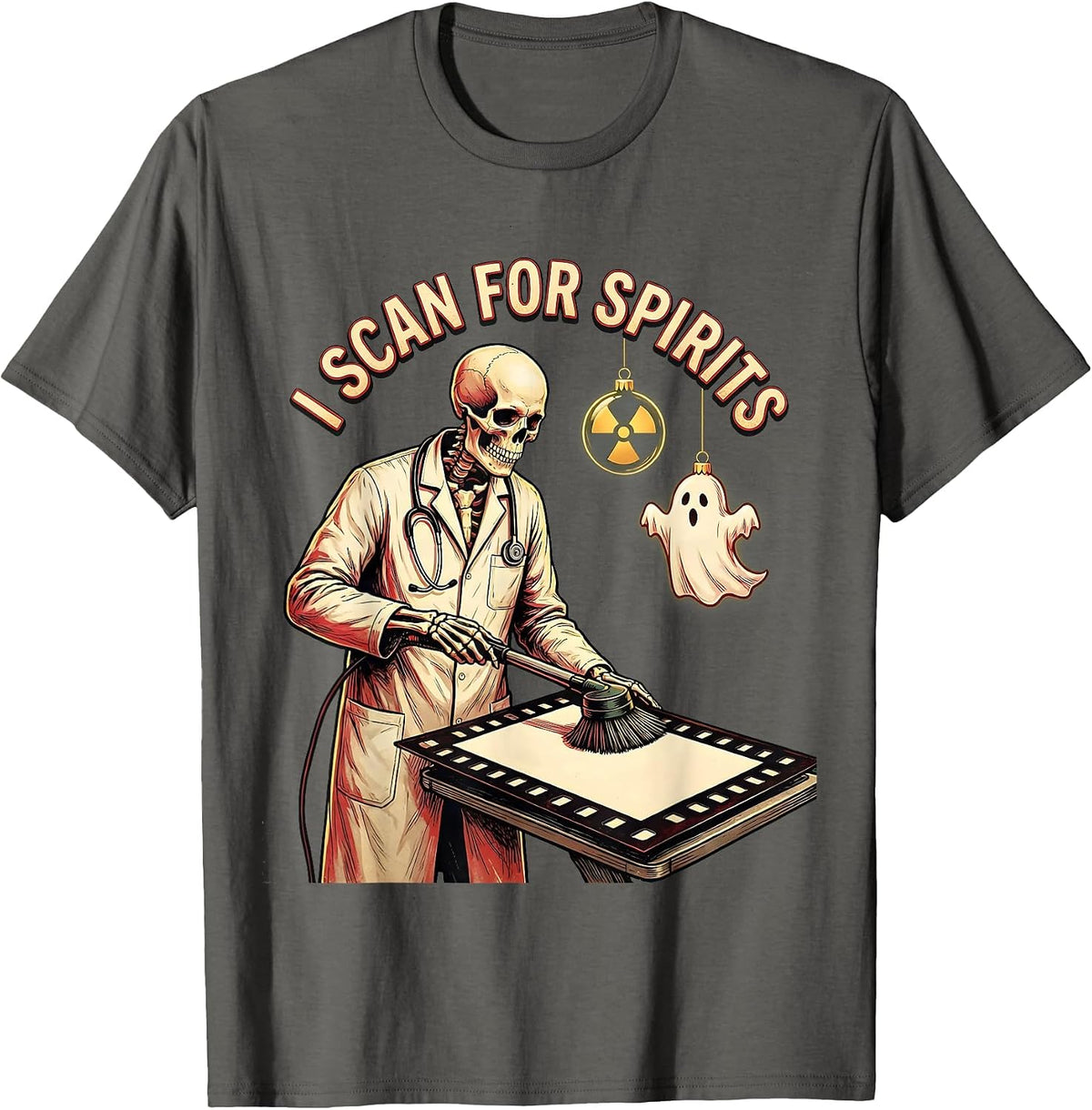 Men's I Scan For Spirits Funny Radiology Tech Ghost Christmas T-Shirt - Asphalt Grey