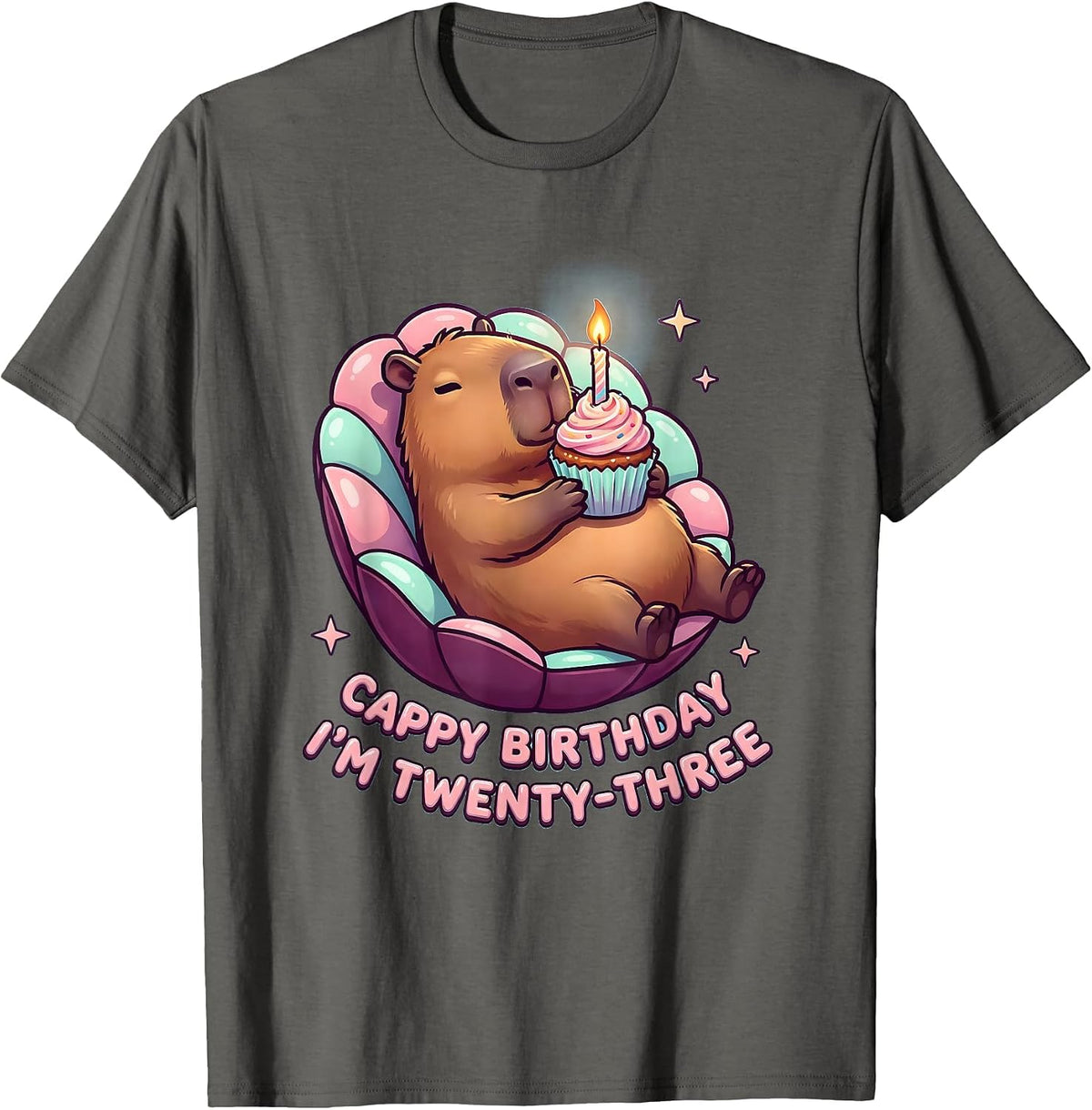 Cappy Birthday, I'm Twenty-Three Cute Kawaii Capybara T-Shirt - Asphalt Grey