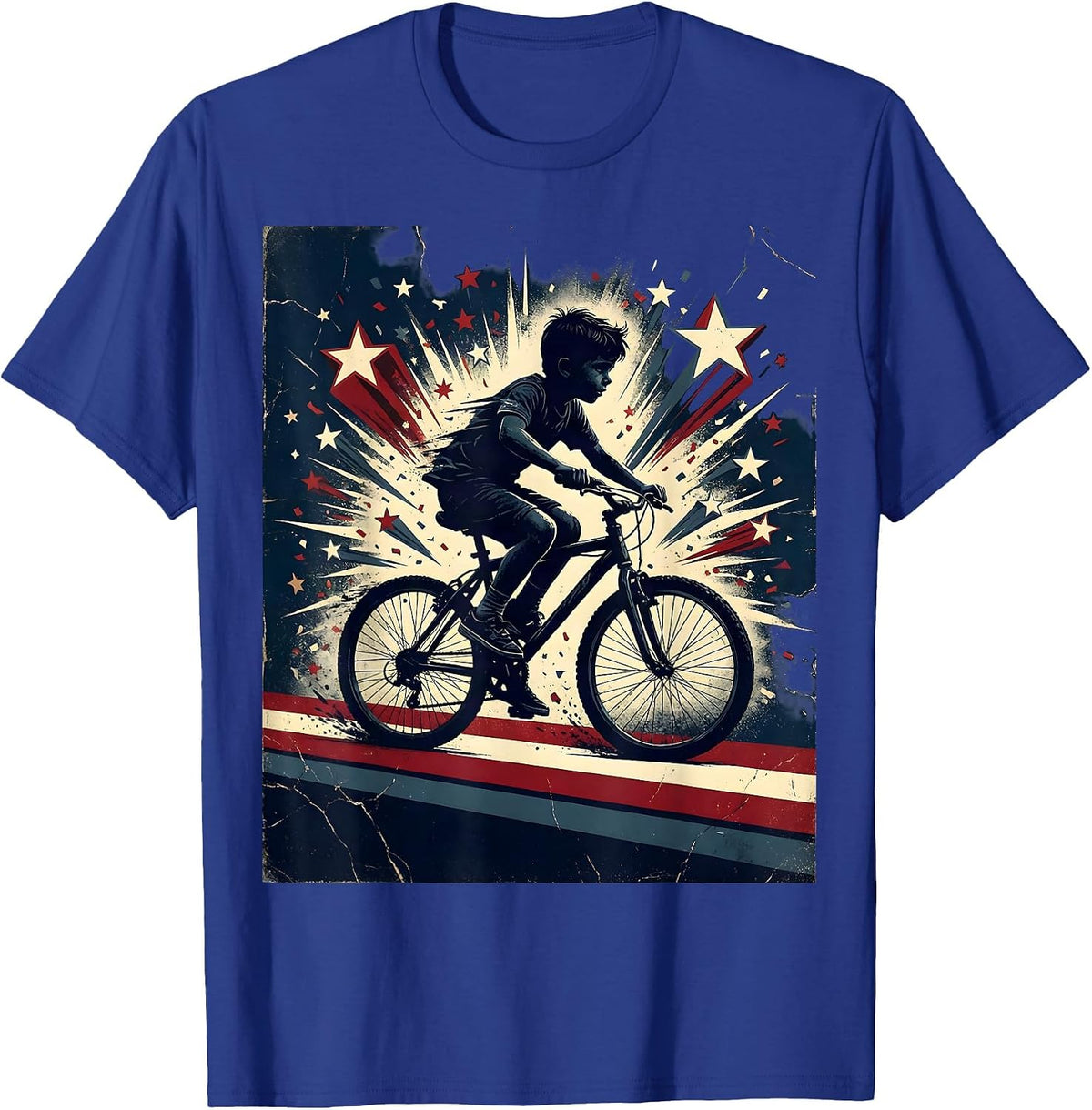 Red White and Blue Bicycle Confetti Celebration T-Shirt - Royal Blue