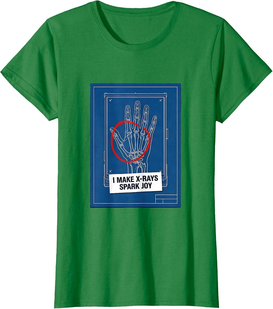Women's I Make X-Rays Spark Joy Funny Radiology Tech X-Ray T-Shirt - Kelly Green