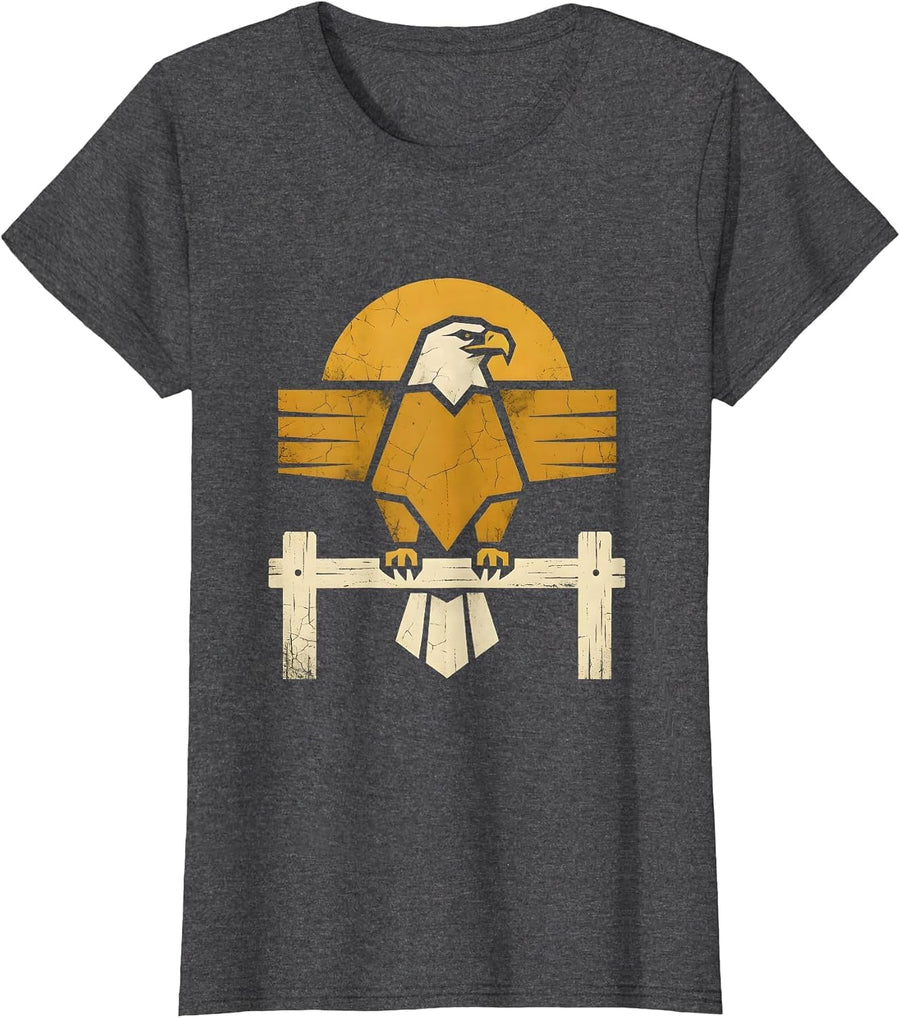 Women's Texas Bald Eagle Perched on Fence Post Graphic T-Shirt - Dark Heather Grey