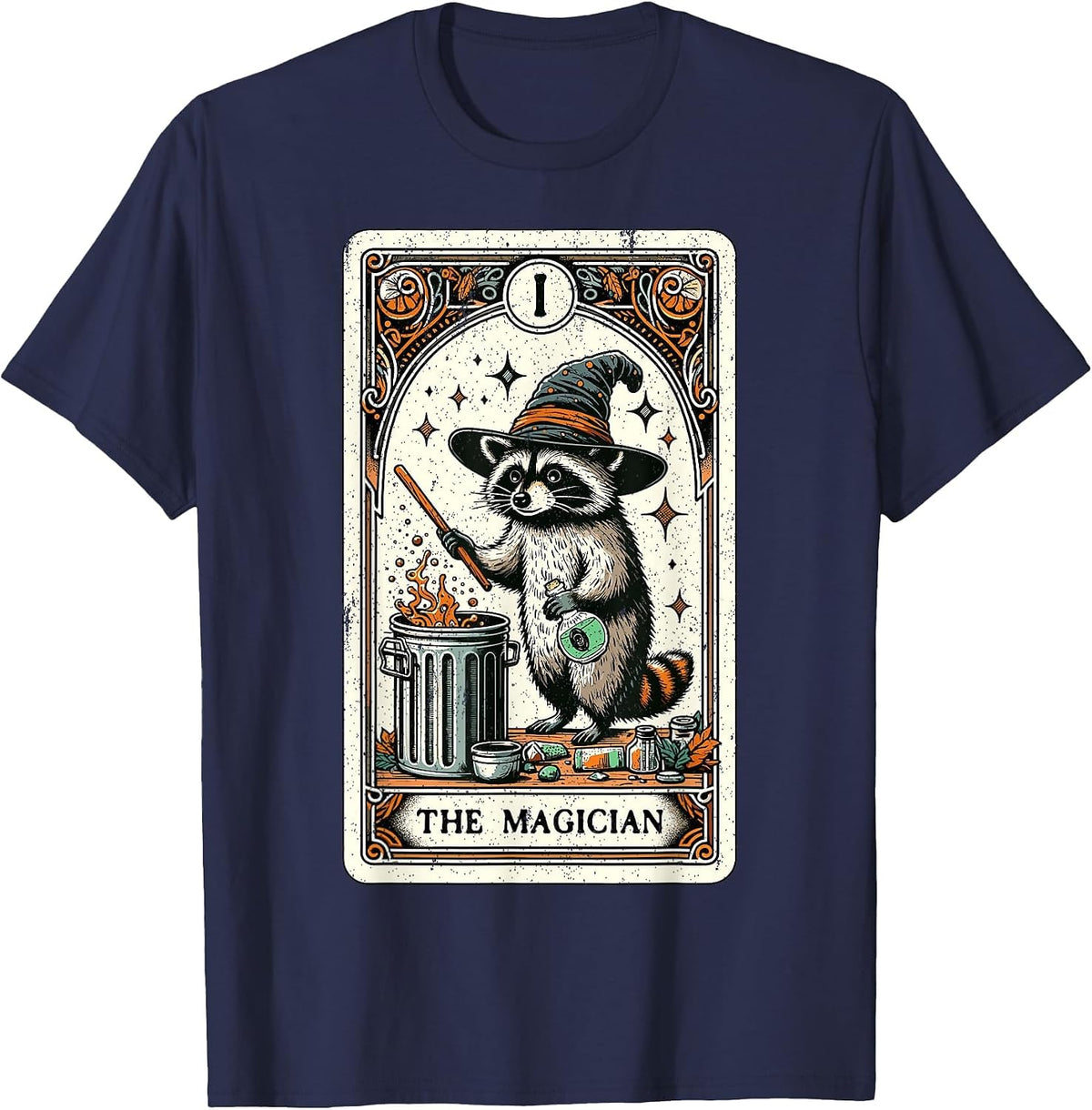Raccoon Tarot Card The Magician Witchcraft Occult Raccoon T-Shirt - Navy Blue