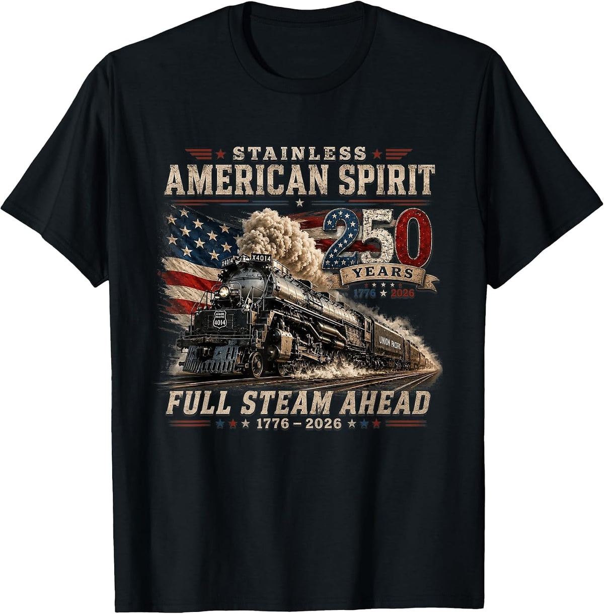 Big Boy 4014 Vintage 250 Steam Locomotive Railroad Train T-Shirt - Black