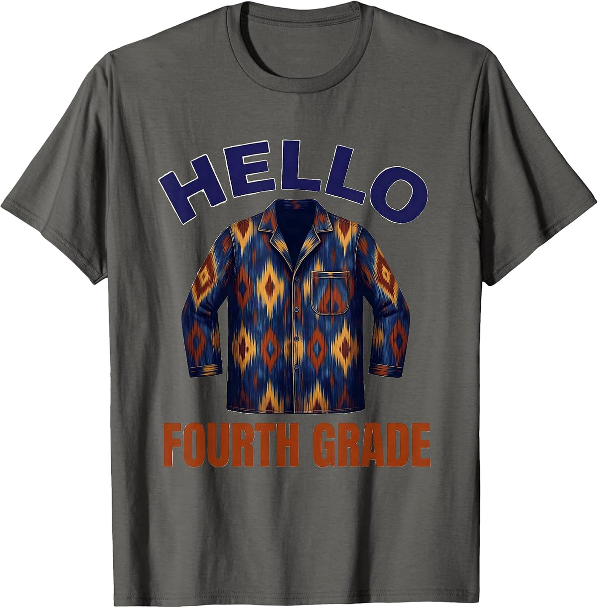 Men's Hello Fourth Grade Ikat Warp Blur Back To School Tie Dye T-Shirt - Asphalt Grey