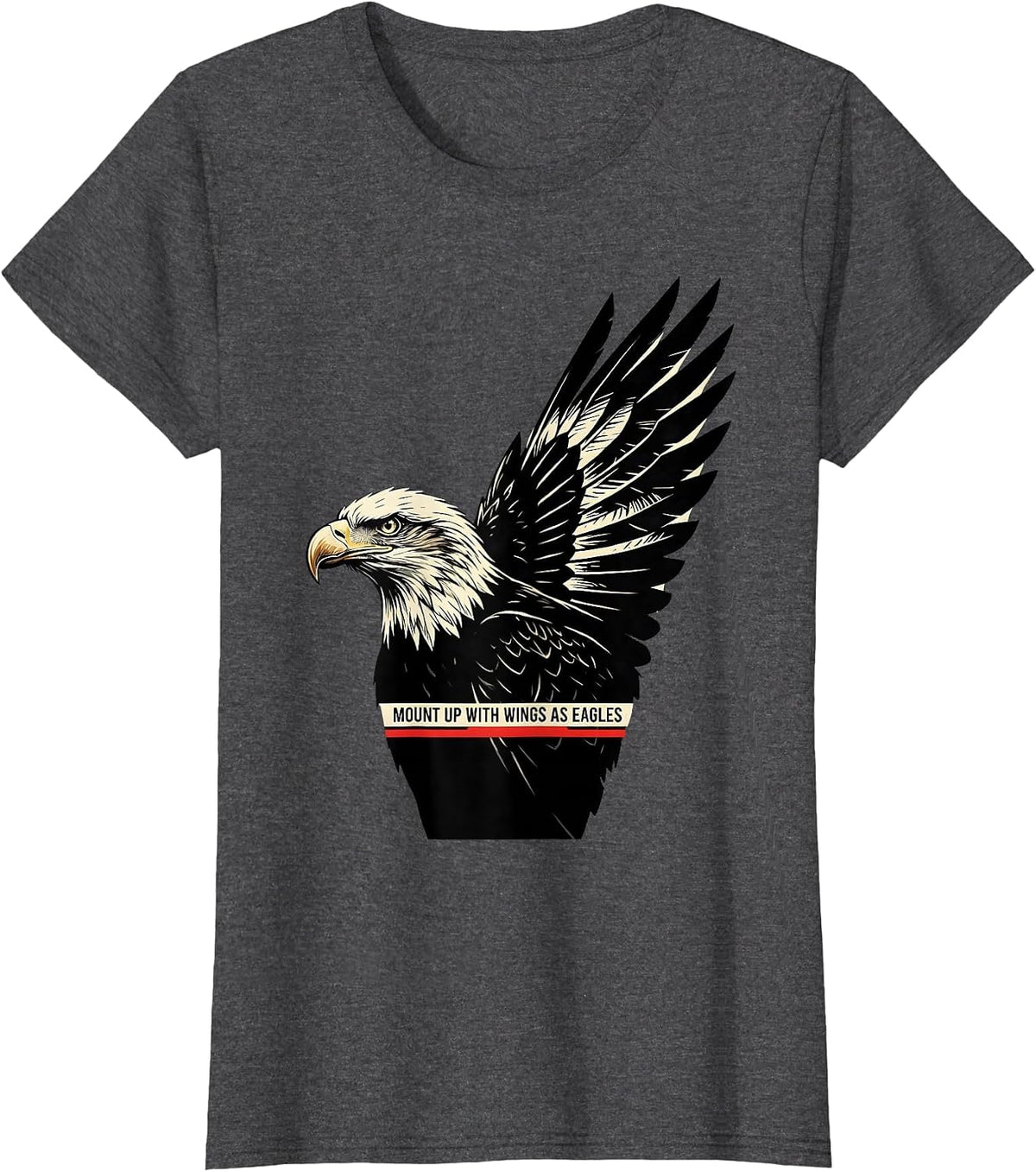Women's Mount Up With Wings As Eagles Stencil Graphic Eagle Lover T-Shirt - Dark Heather Grey