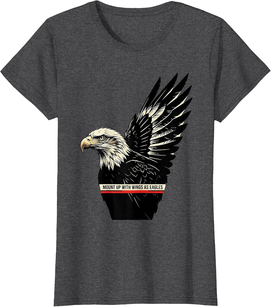 Women's Mount Up With Wings As Eagles Stencil Graphic Eagle Lover T-Shirt - Dark Heather Grey