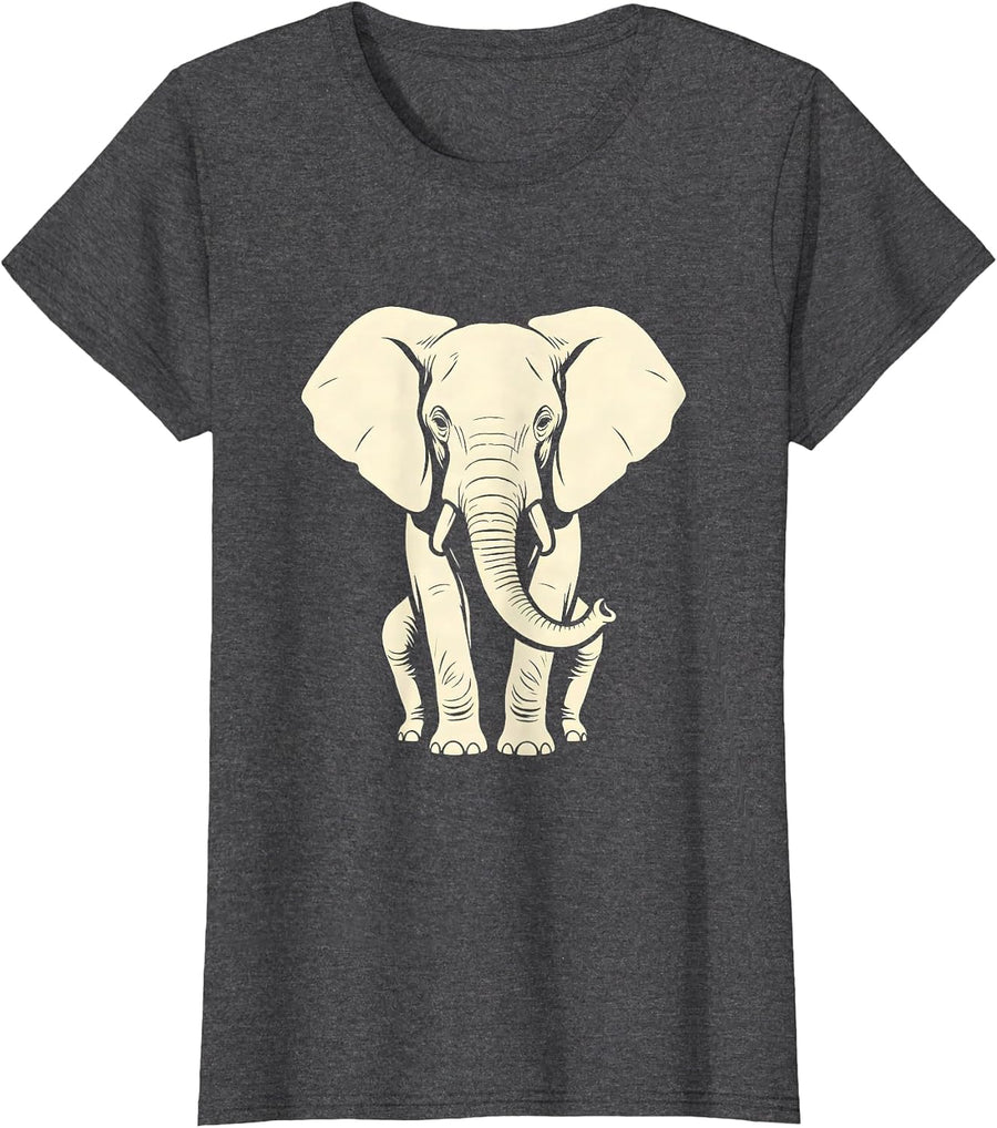 Women's Elephant Portrait Cute Animal Lover Wildlife Art T-Shirt - Dark Heather Grey