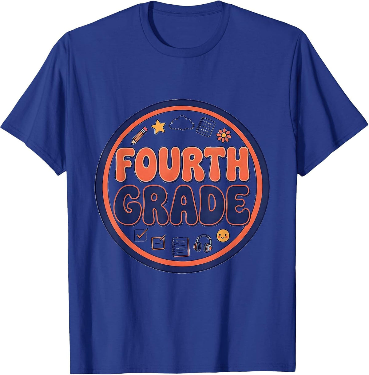 Men's FOURTH GRADE Retro Flower Power Squared Back To School T-Shirt - Royal Blue