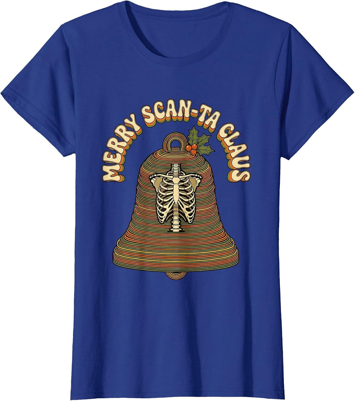 Women's Merry Scan-ta Claus Retro 70s Radiology Tech Christmas T-Shirt - Royal Blue