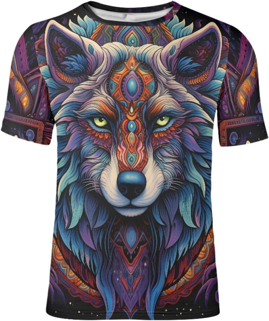 ENLACHIC Men's 3D Print Native Americans Tribal Casual Summer Tee Shirt T-Shirt - Purple Native American Wolf