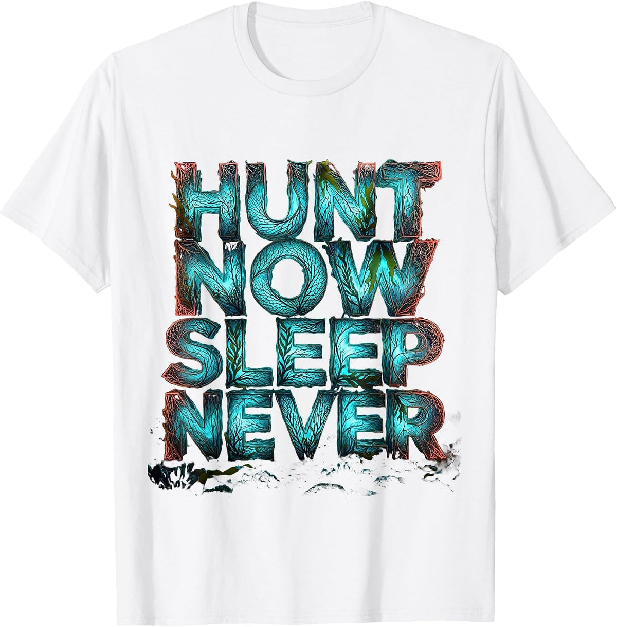 Men's Hunt Now Sleep Never Shark Graphic Design T-Shirt - White