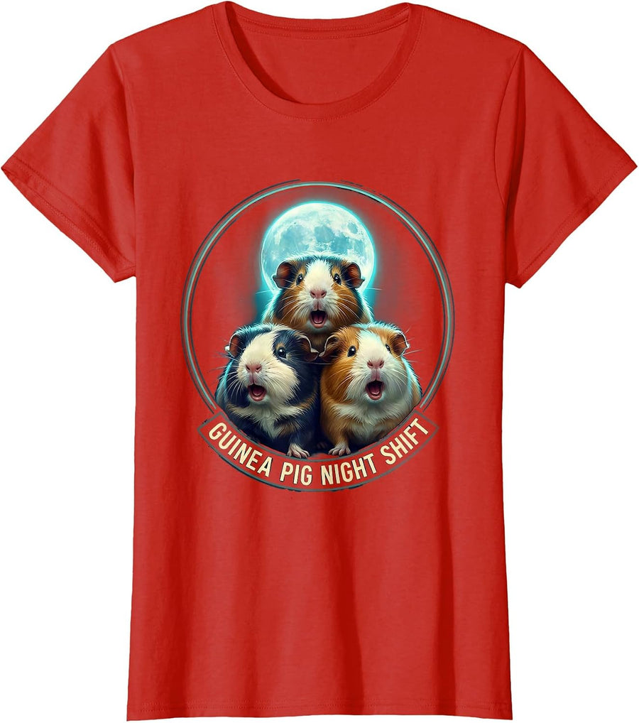 Women's Guinea Pig Night Shift Funny Pet Lover Meme Humor T-Shirt - Red